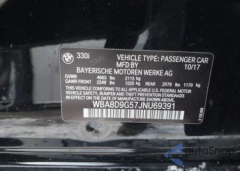 2018 BMW 330I xDrive z USA, uszkodzony, nr VIN WBA8D9G57JNU69391